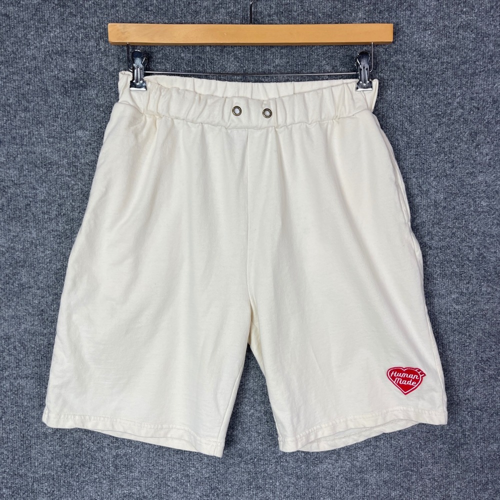 Human Made Mens White Cotton Sweat Shorts Size Medium Made in Japan Heart Logo
